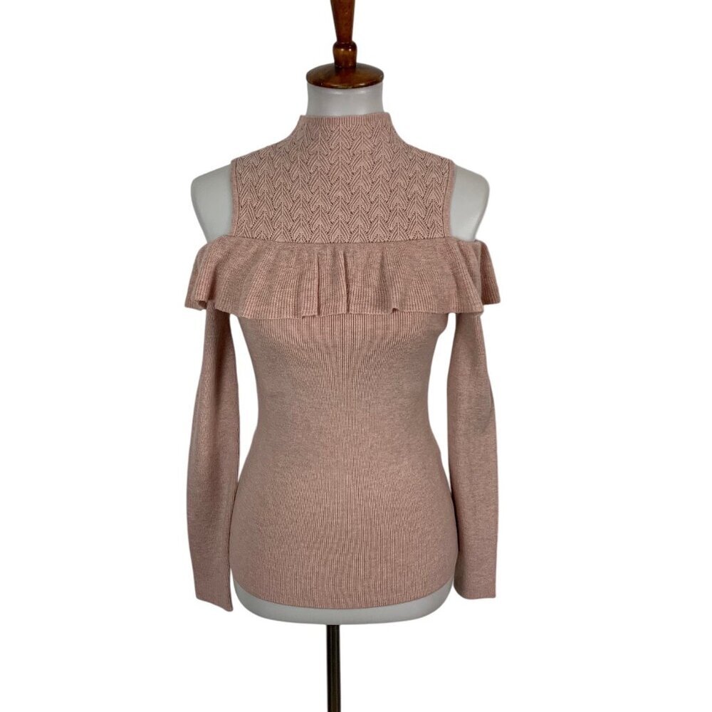 White House Black Market Womens Sweater XS‎ Pink Cold Shoulder Feminine